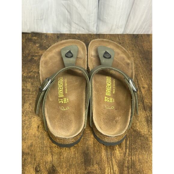 Birkenstock Women's Sz 37 W 6 M 4 Gizeh Green Leather Thong Slip On Sandals - Picture 3 of 12